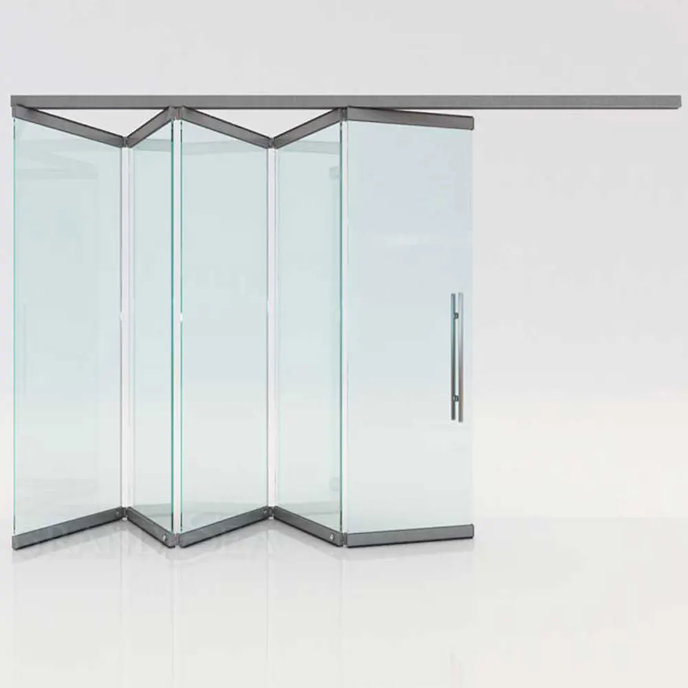 Frameless Glass Partition Clamp Sliding Folding Door Frameless Movable Glass Partition Wall