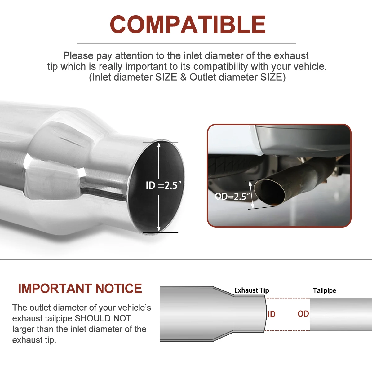 High Performance Exhaust Muffler Tip Daul Outlet Oval Rolled Edge Stainless Steel Side Pipe Exhaust