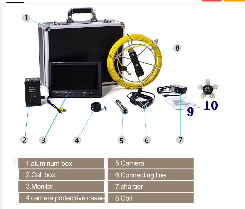 512Hz Location Sewer Pipe Camera 512Hz Sonde &Self-leveling,Pipe Inspection Camera 9inch HD1080P Screen details