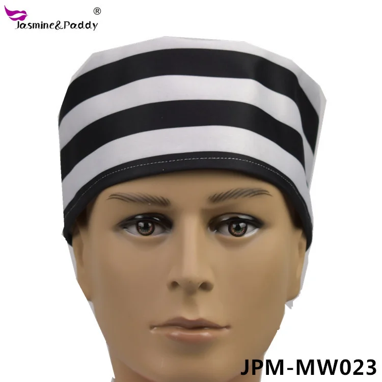 Manwu Factory's Handmade Polyester Prisoner Cap Black and White Striped Hat for Cosplay or Party Character Use