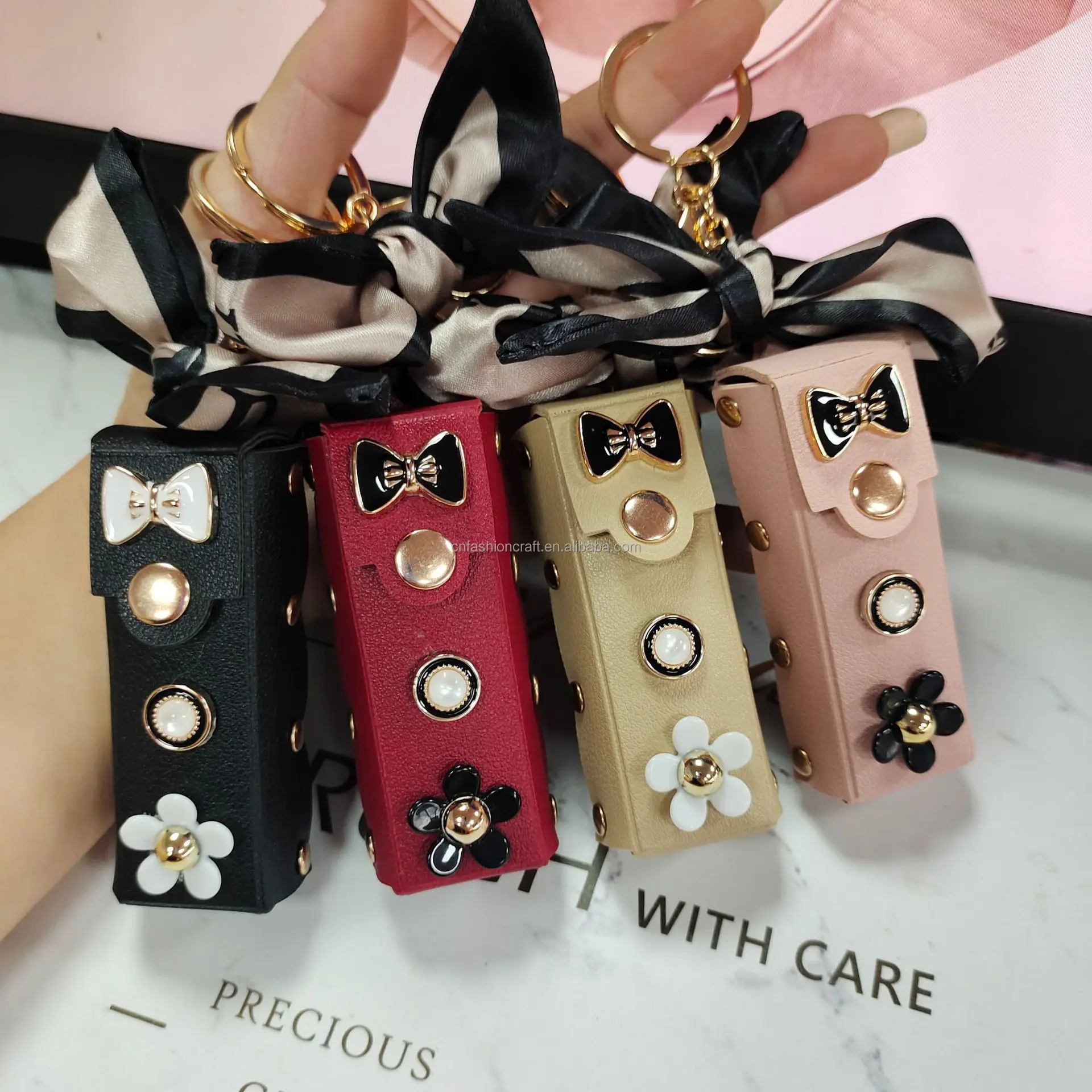 Korea Style Mini Lipstick Pouch Key Chain Pu Material Mini Lipstick Bag Key Ring for Bag Charm