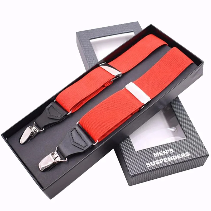 popular mens pure red color 3 clips y shape wedding party suspender gift box set