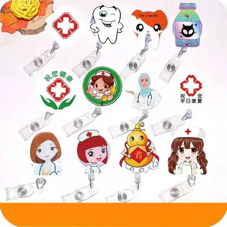 YIWU Wholsales Custom Heavy Duty Nurse Badge Reels Retractable Keychain with Logo ID Card for Medical holder