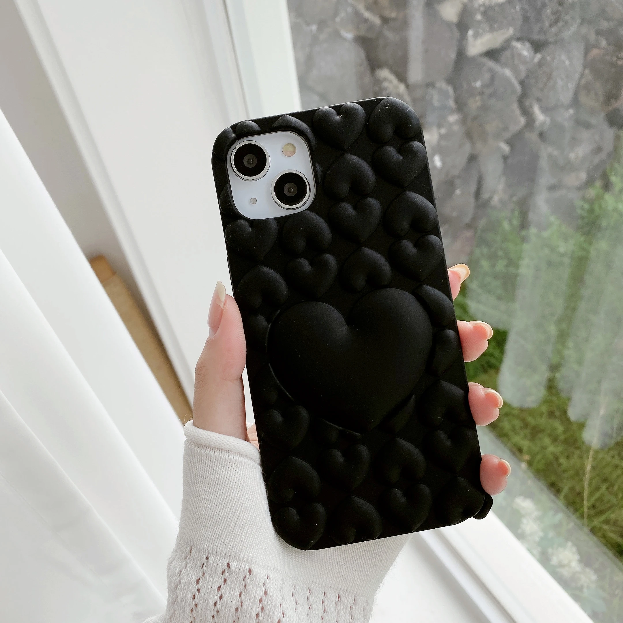 Heart Cute Black Iphone 11 Case Cute 3D Love Heart Phone Case For