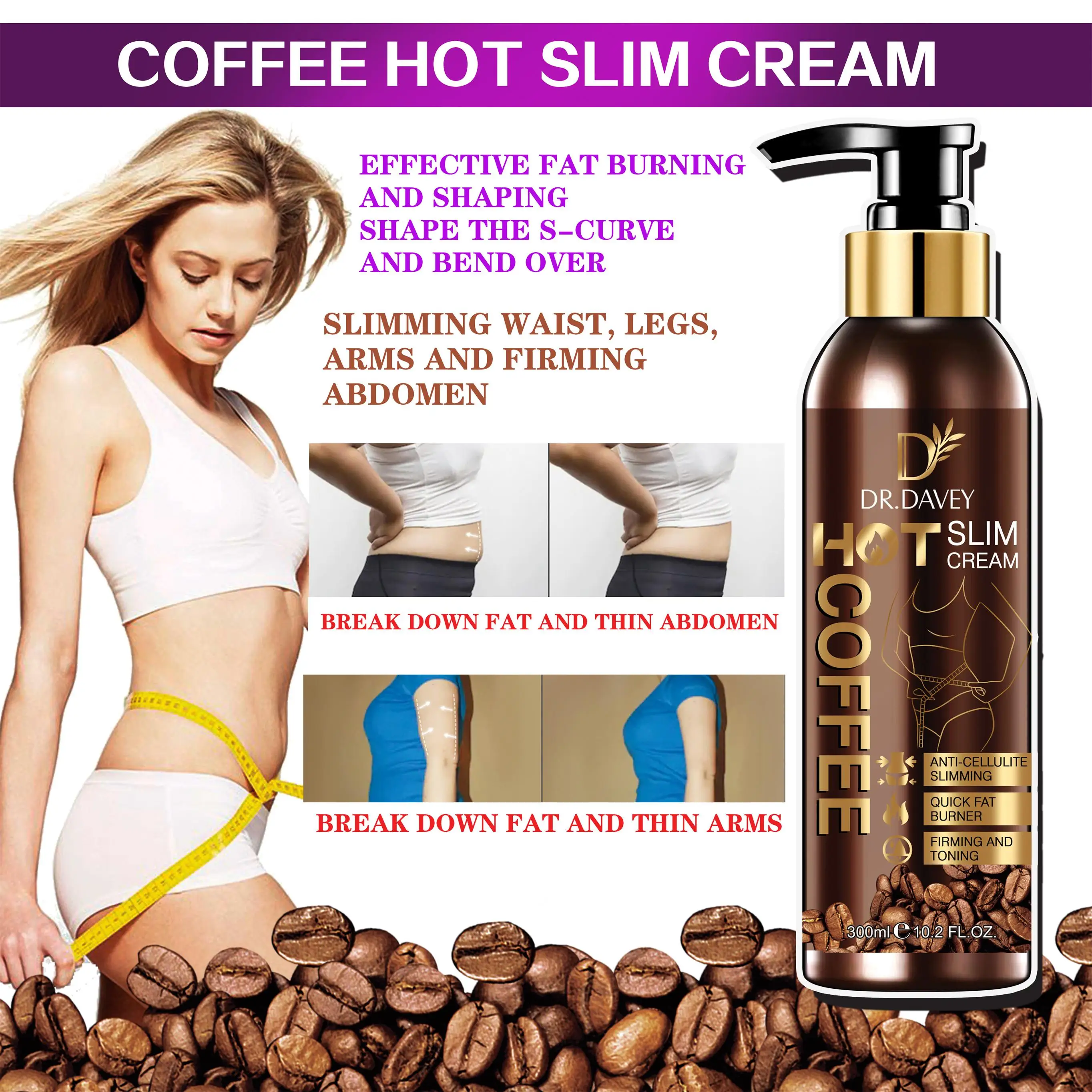 Крем для похудения DR.DAVEY, крем для быстрого сжигания жира, укрепляющий кожу, Кофейный аромат, сжигающий жир крем 300 мл