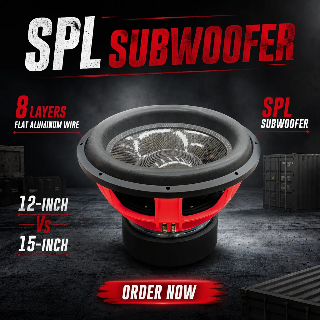 15 Inch or 12 Inch 2500W 27Hz 8 Layers Flat Aluminum Wire Carbon Fiber Ferrite SPL Car Competition Subwoofer High Durability