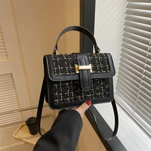 Fashion Messenger Bag Korean Casual Temperament Cotton and Linen Splicing Chain Women's Shoulder  Handbag