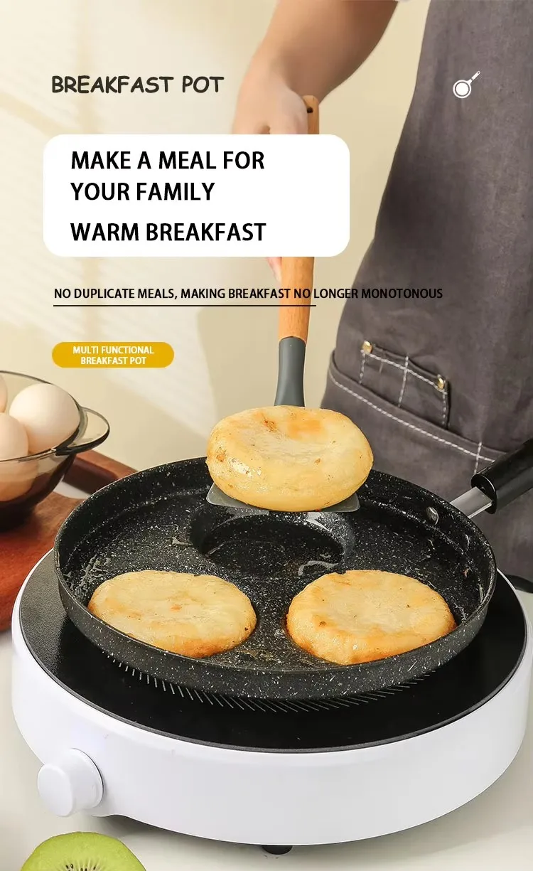 product upgrade 4 cup omelette pan cast iron non stick medical stone coating versatile kitchen breakfast skillet egg pancakes cooking-31