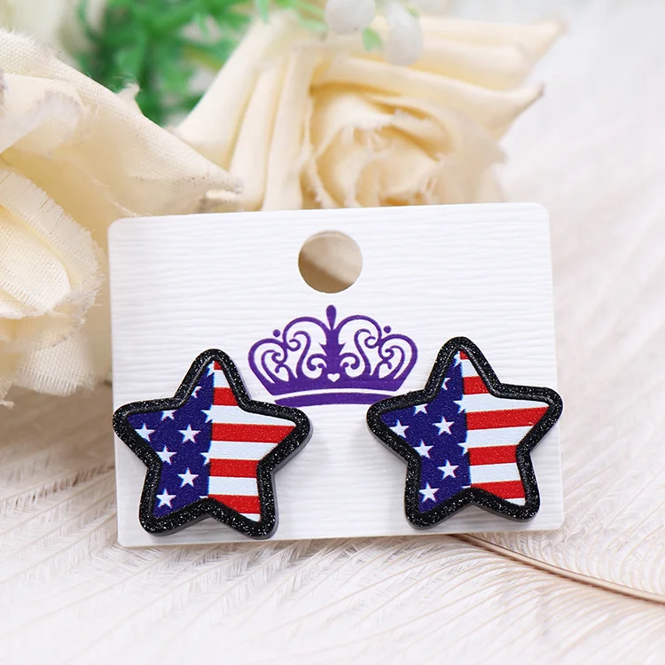 ER2023 New product CN Stud earring star 4th of July Independence Day Flag TRENDY Acrylic stainless steel Jewelry For women manufacture