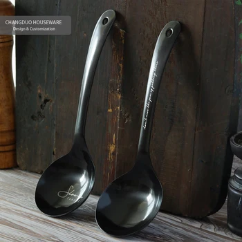 Black custom Logo Sauce Ladle soup ladle suop skimmer Cooking Tools Kitchen 304 Stainless Steel spoon with hole