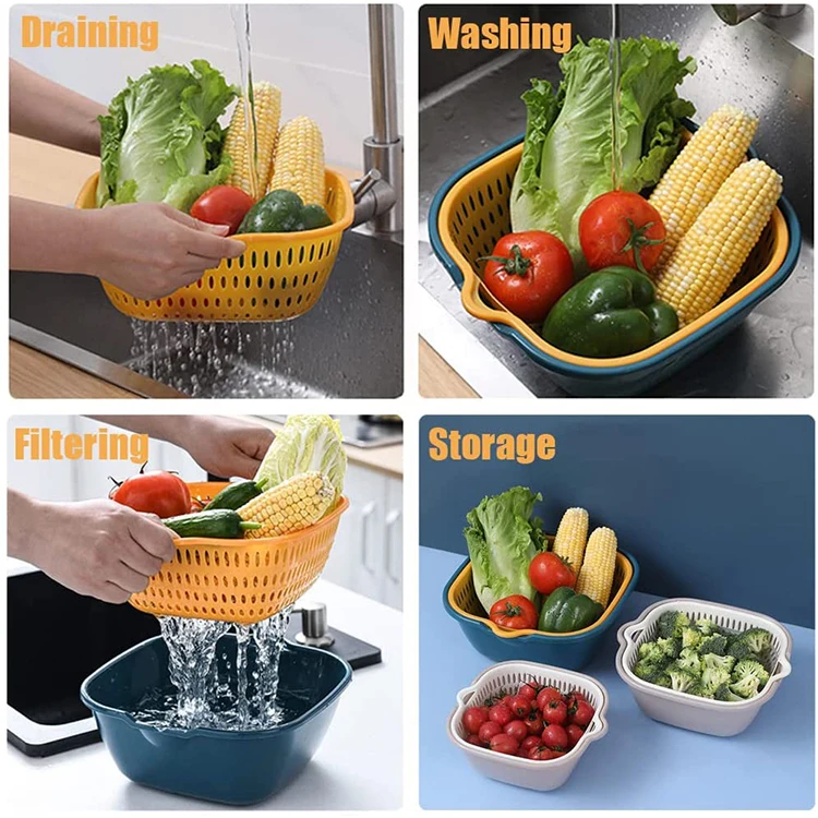 Drain Basket Double-layered Fruit Vegetable Storage Bucket Salad