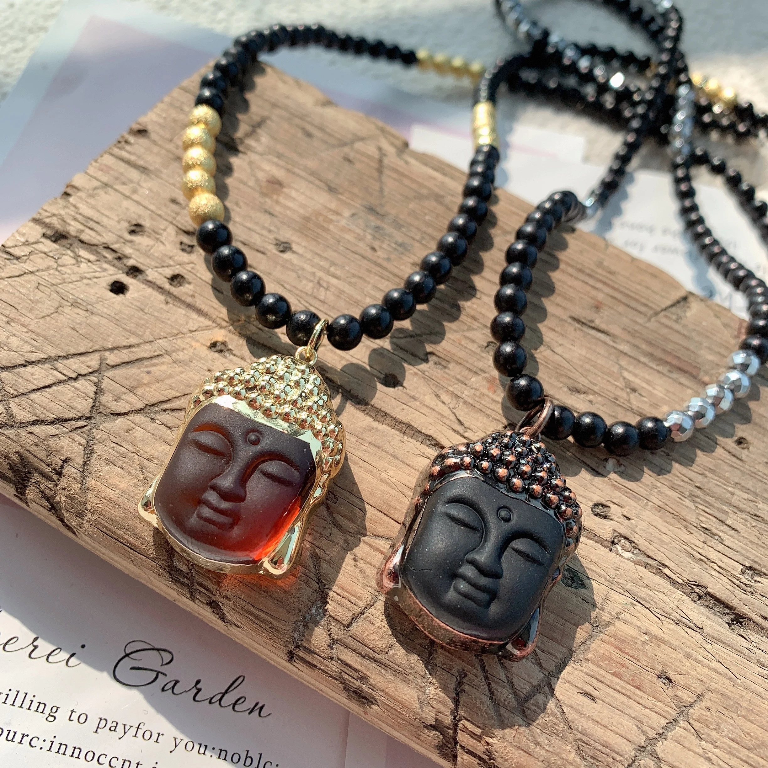 Natural Gemstone Buddha Pendant Beaded Necklace For Unisex Oem