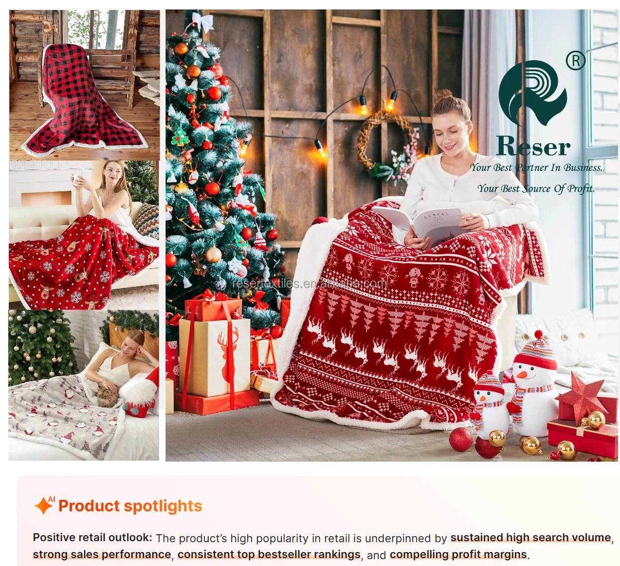 Christmas Deer Design Modern Sherpa Flannel Fleece Throw Blanket Knitted Eco-Friendly Anti-Pilling Fluffy Couch Bed Sofa Cozy