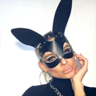 New Fashion Pu Leather Rabbit Mask Woman Sexy SM Games Eye Mask Leather Harness Mask BDSM Bondage Fetish Wear EM-008