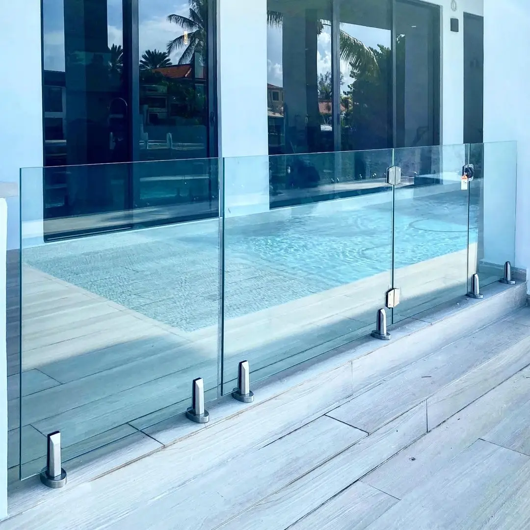 Outdoor customized modern frameless S.S316 spigot glass railings design with floor mount manufacture