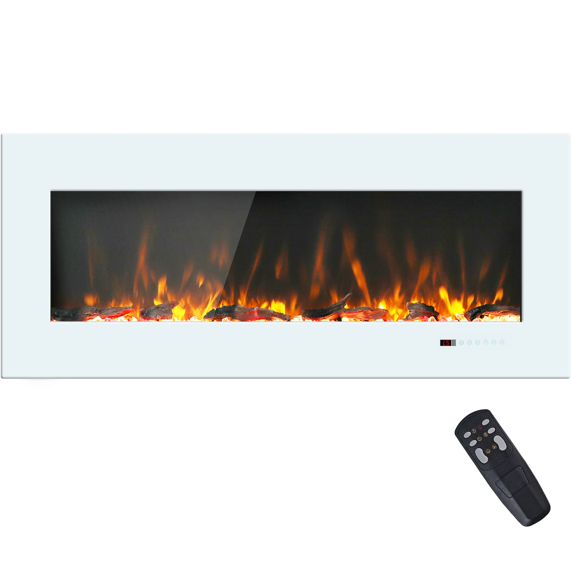 Luxstar 50 Inch White Electric Fireplace Heaters Wall Mounted Fireplace Not for Recessed Touch Screen Remote Control Home Heater
