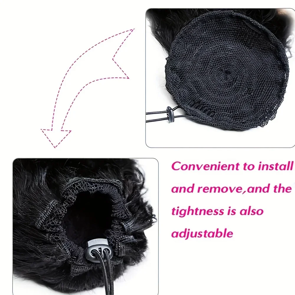 Human Hair Body Wave Drawstring Ponytail Extension Natural Black_voghion.com