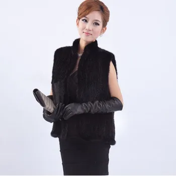 CX-G-B-13B Black Fur Gilet Knit Fashion Mink Fur Coats Vest And Jackets