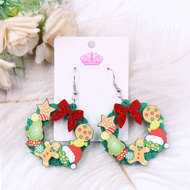 MD141ER2142 1pair New product CN Drop wreath TRENDY christmas Acrylic earrings Jewelry for women supplier