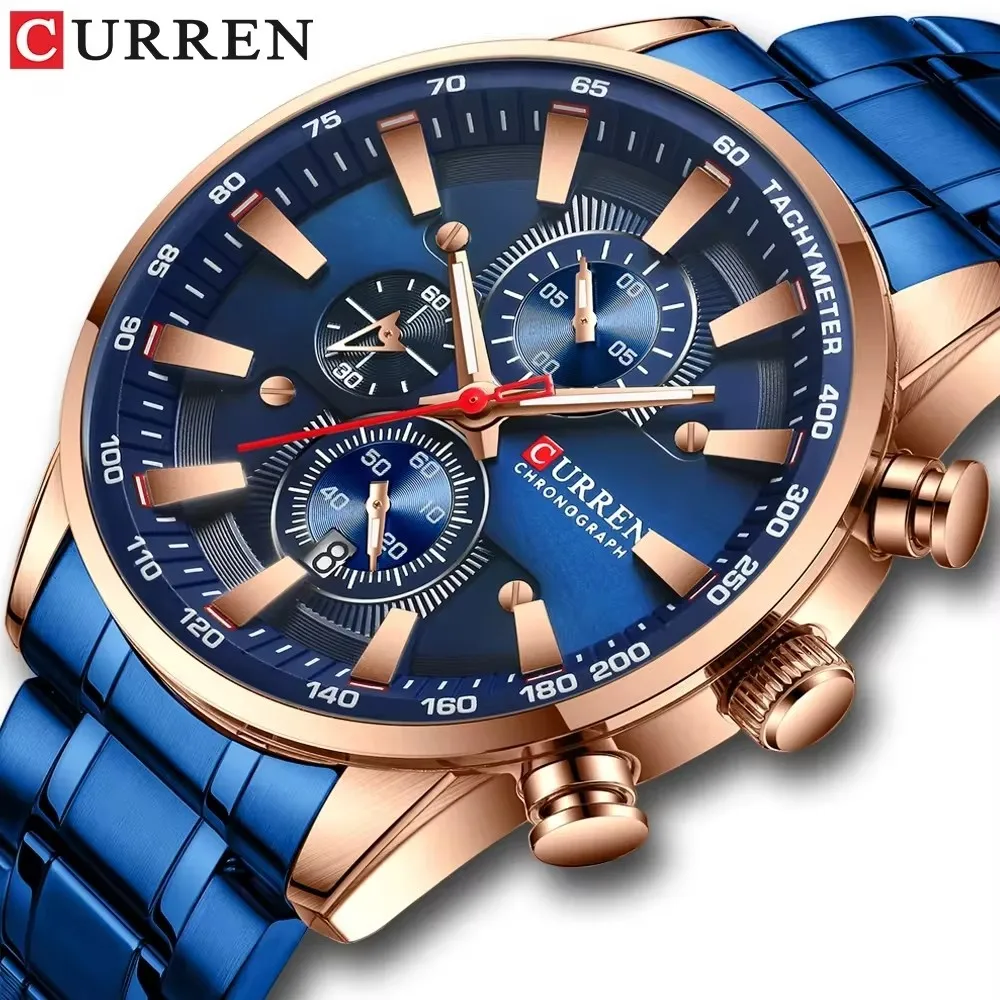 CURREN 8351 Quartz Movement Watch Three Eyes Business Watches Bracelet Clasp Stainless Steel Fashion Business Men Wristwatch