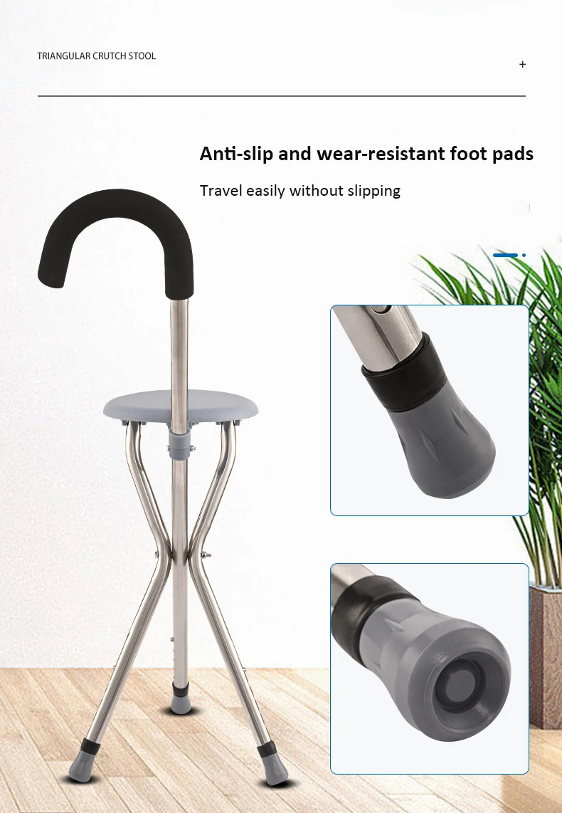 Foldable Walking Stick Chair 3 Legs Crutch For The Elderly Cane With