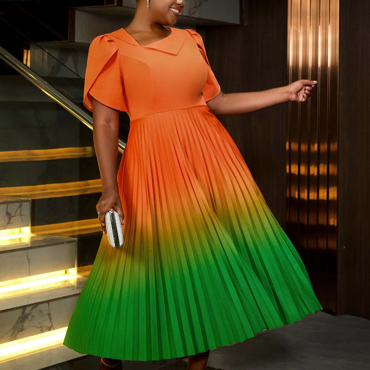 orange contrast dresses Made to measure gown in a contrast of orange and lilac pleated fabric for a  special wedding. , #contrastdress #constrast #lilacdress #orangedress  #pleateddress #custommadedress #custommadegown