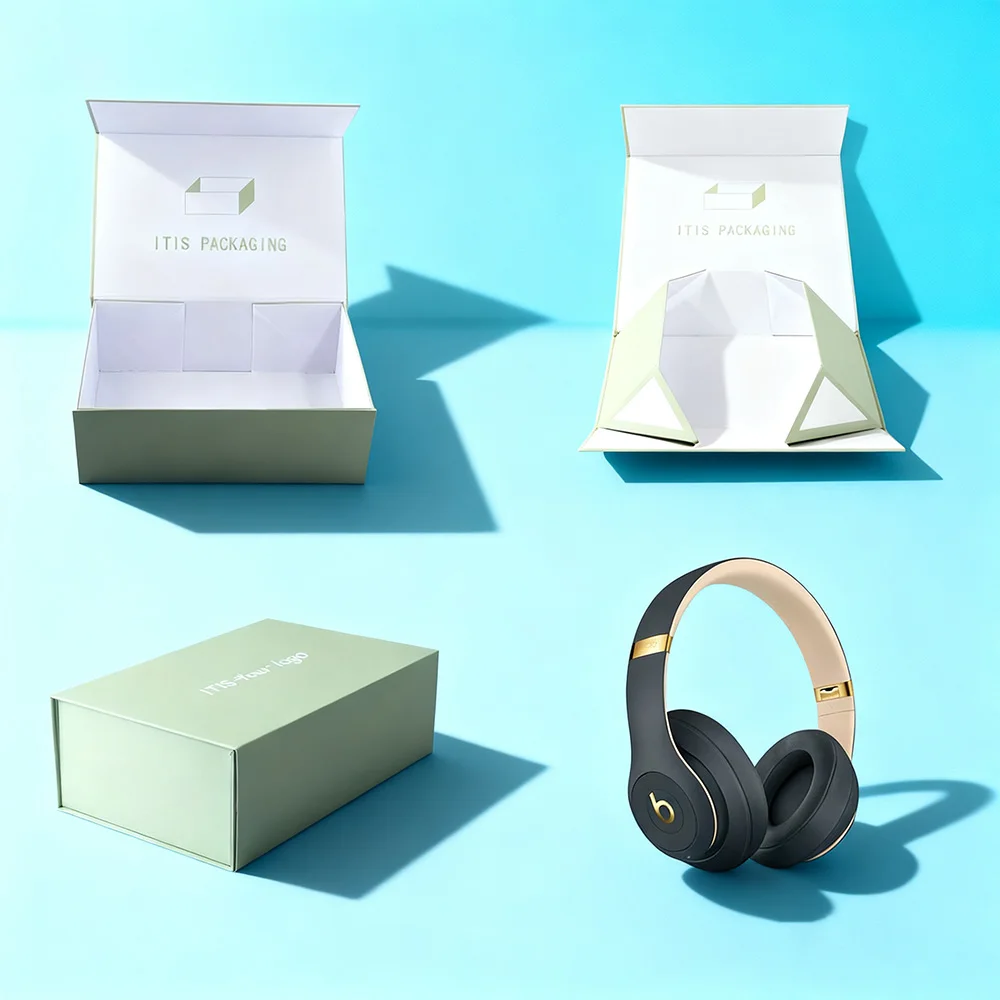 إطلاق جديد لعلبة سماعات الرأس | علبة طي مغناطيسية حسب الطلب | تغليف من لوح رمادي بريميوم