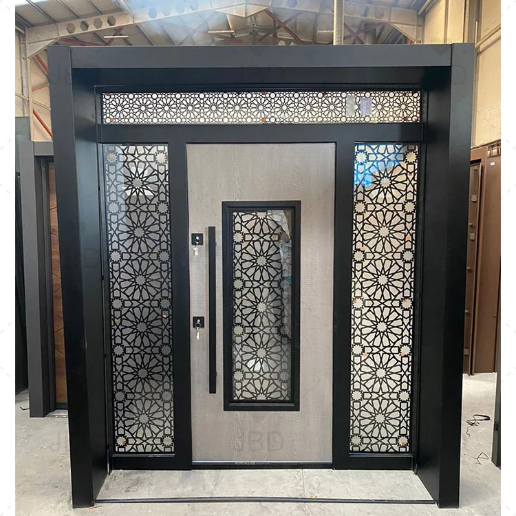 Modern White Prehung Exterior Front Door Bulletproof Steel with Side Window for Villas