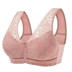Wholesale Wire Free Sports Sleep Bra Floral Embroidered Lace Beauty Back Front Buckle Hook-and-eye Everyday Bra