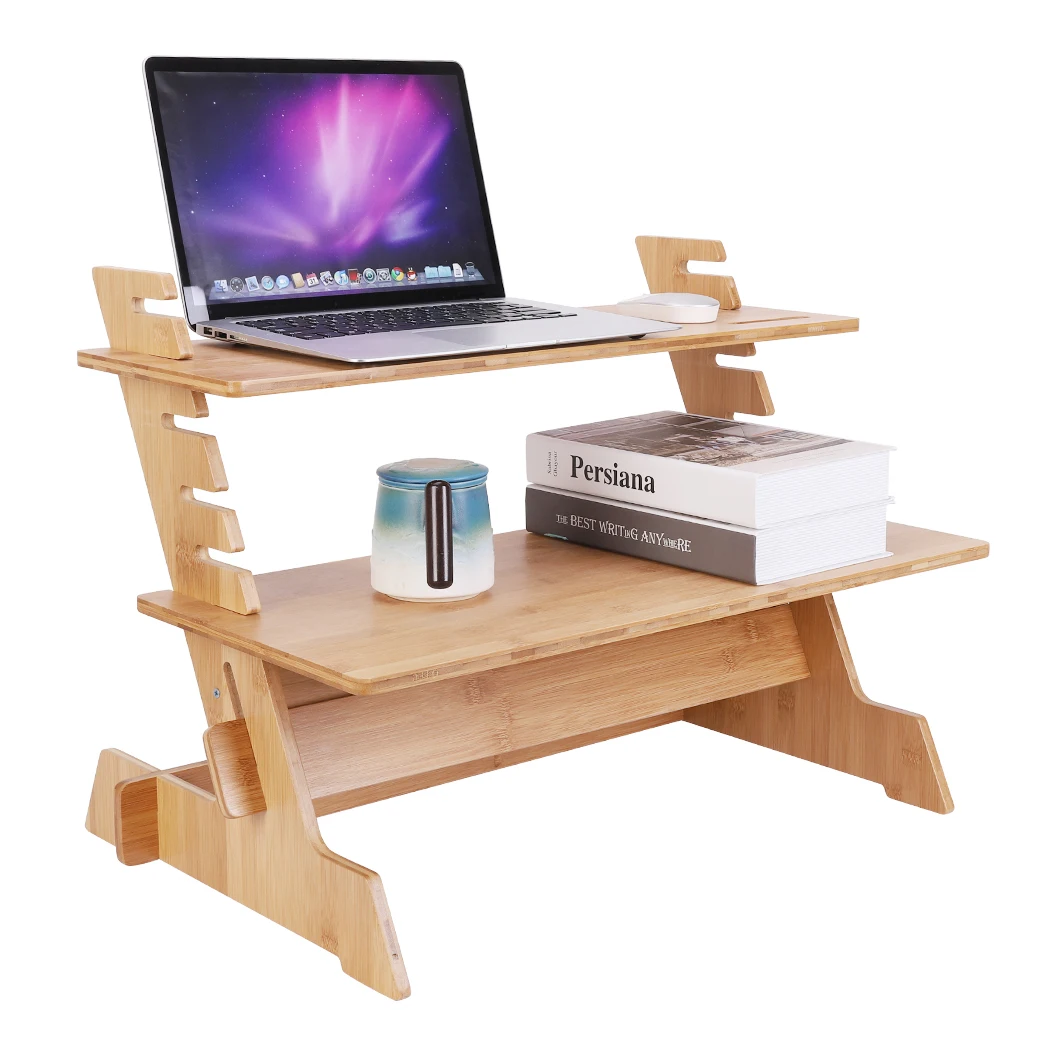 Adjustable Bamboo Wood Computer Desk Monitor Riser Stand Height Adjustment for Laptop