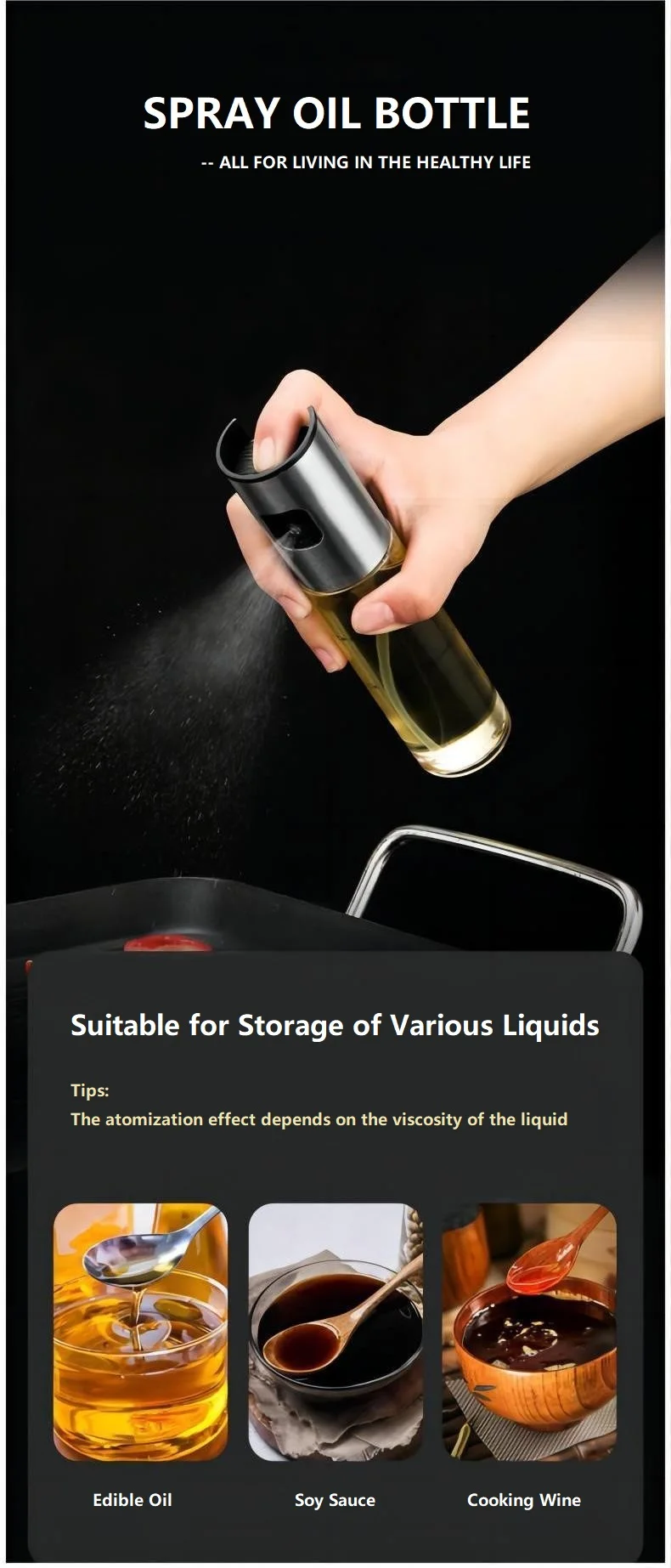 Stainless Steel And Glass Edible Oil Sprayer Bottle Olive Oil Sprayer