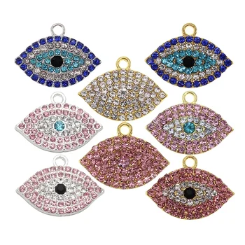 In Stock Mini Rhinestone Crystal Muslim Islamic Evil Eye Charms for New Born Baby Pins /Baby Stroller Decoration