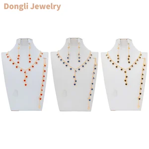 Dongli Jewelry Elegant Champagne Gold Heart-Shaped Glass Pendant 3-Piece Set - Bulk Buy Special