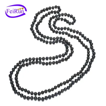 FEIRUN 6-7mm potato AA Black Long Sweater Nature Real Freshwater Pearl Beads Statement Necklace for women