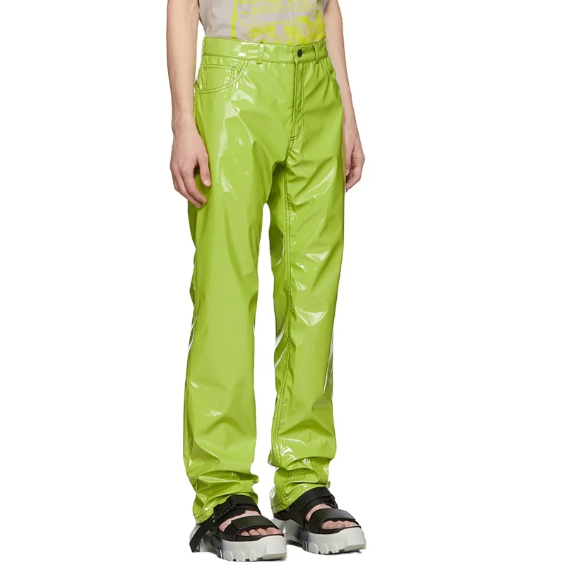 Neon Green Men Casual Long Leather 
