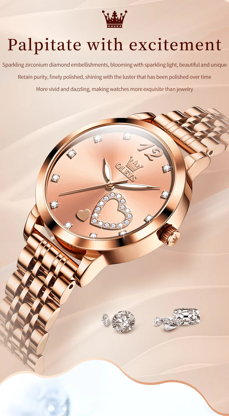 OLEVS Brand 5189 Woman Watch Luxury Women Watches Gold Steel Strap Quartz Heart Casual Waterproof Lady Wrist Watch