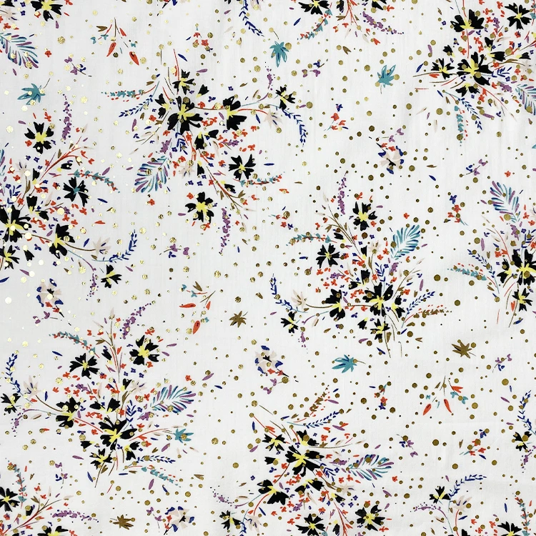 Урожай тканые 100% хлопок с рисунком в виде ромашек и бандана в горошек дизайн тиснения фольгой блестящей ткани класса люкс для весеннее и летнее платье для девочек комплект из рубашки и юбки