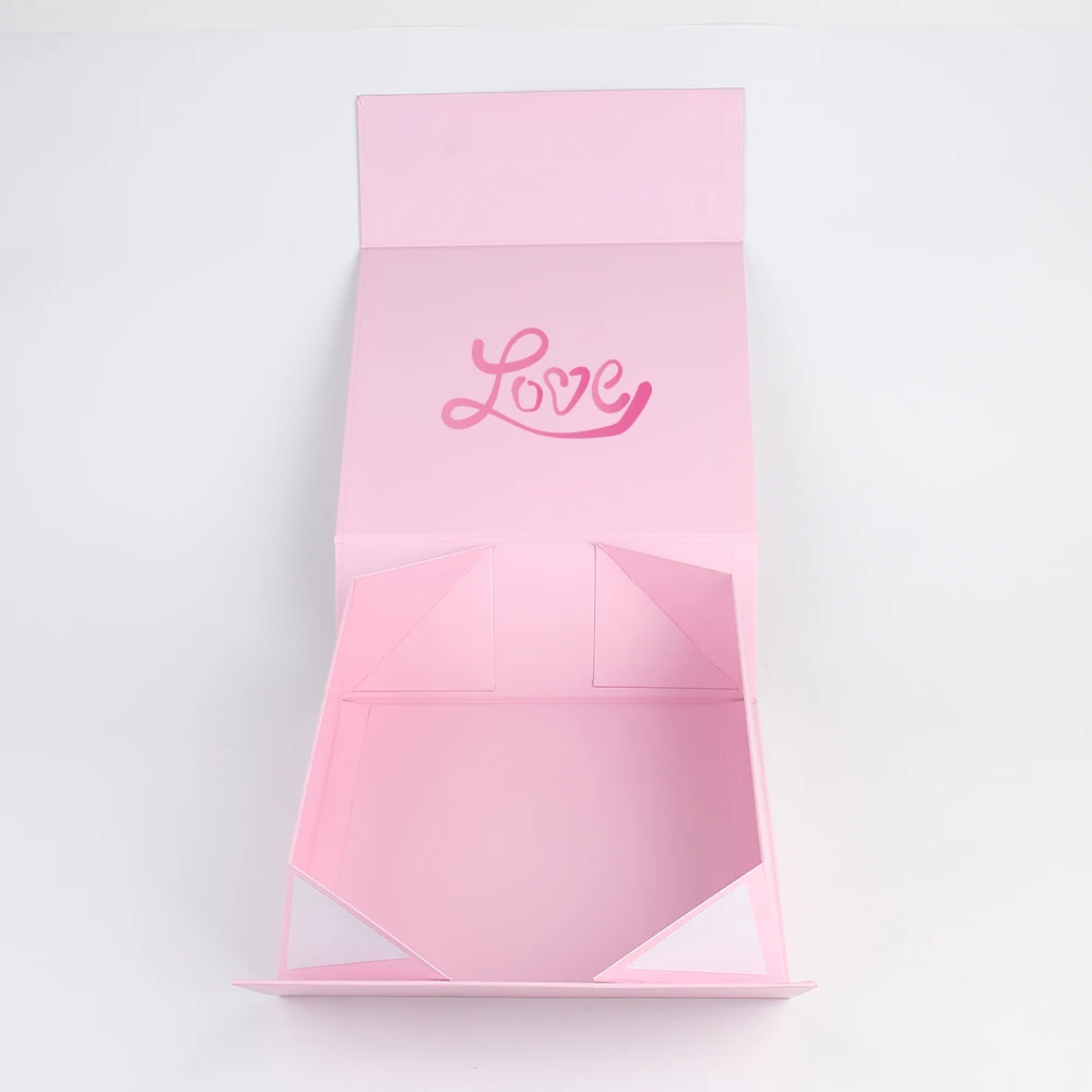 Custom Pink Foldable Gift Boxes with Ribbon Magnetic Closure UV Advantage for Bridesmaid Gifts PET and Paper Material