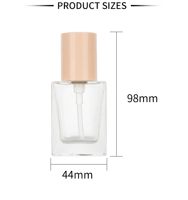 Wholesale cosmetic packaging 30ml square clear empty serum lotion foundation glass bottle with pump factory