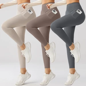 Custom logo Stock High Waist Gym Sports Leggings Running Fitness Women's Yoga Leggings With Pockets