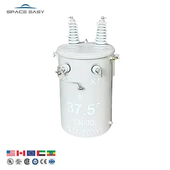 Space Easy 14400v 14.4kv to 480V 240V 37.5KVA 50kva UL IEC Certified Single-Phase Pole Mounted Cylindrical Transformer Price