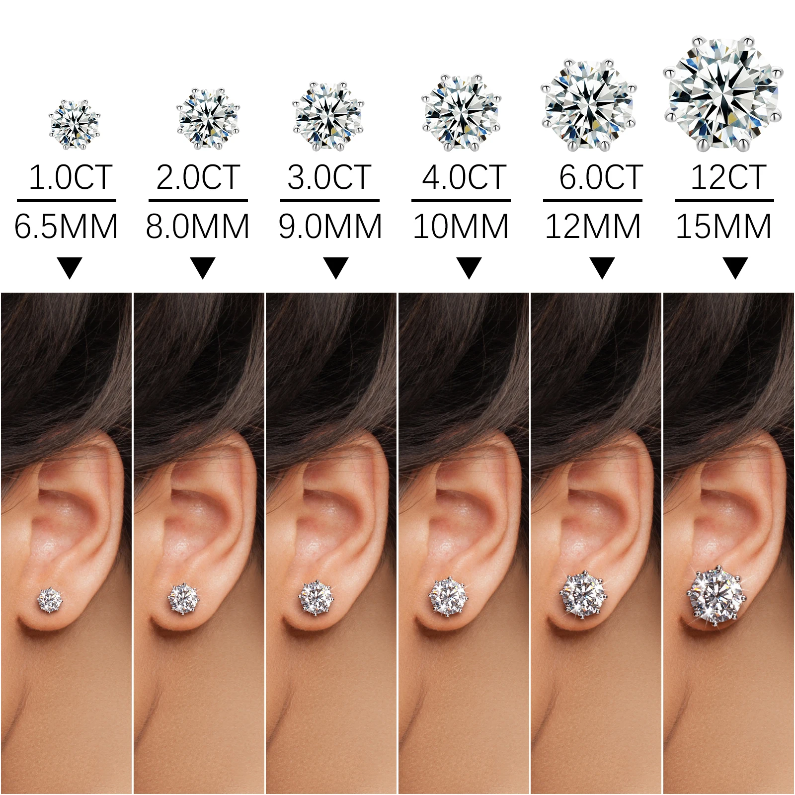 Pass Diamond Tester 12ct VVS Moissanite Stud Earrings 8 Prong 925 Sterling Silver Lab Moissanite Big Ear Stud Jewelry Men Women