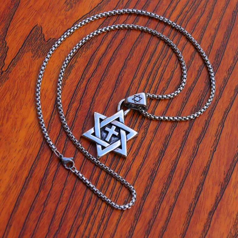 Fashion Religious Jewish Jewelry Religious Necklaces Stainless Steel Star David And Cross Charm