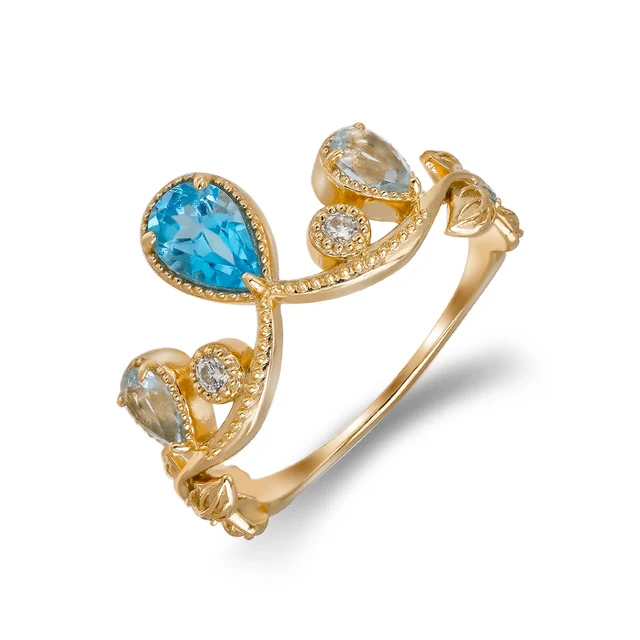Dunli Jewelry  Manufacturer Japanese Style Light Luxury S925 Silver Plated 14K Gold Blue Topaz Ring