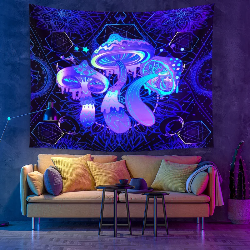 FLUORESCENT PALACE 絵　60cm×60cm Fluorescent Tapestry Wall Hanging - Trippy Aesthetic Art