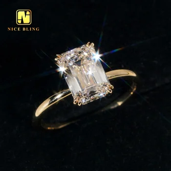 Lab Grown Diamond Jewelry Rings 14K Yellow Gold E/VVS2 Emerald cut Diamond Engagement Wedding Rings For Women