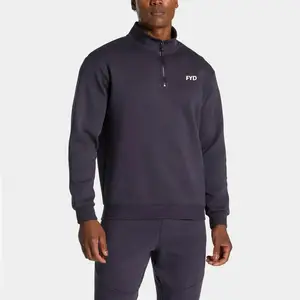 Factory Custom Logo High Neck Warm Cotton Half Zip Pullover Blank Heavyweight Oversized Plain Men Tech Fleece Sweatshirts