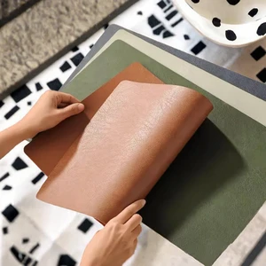 PU Leather Rectangle Table Mat Luxury Dining Placement Mats Retro Cowhide Textured Plate Double-Sided Modern for Dining Table