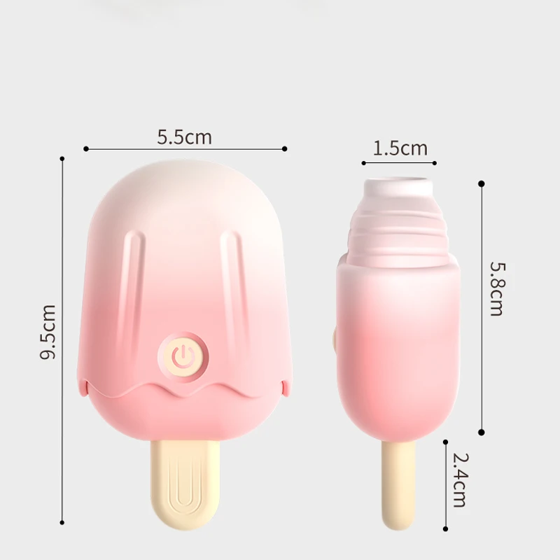 Ice cream-shaped pink silicone suction vibrator for clitoral and nipple stimulation
