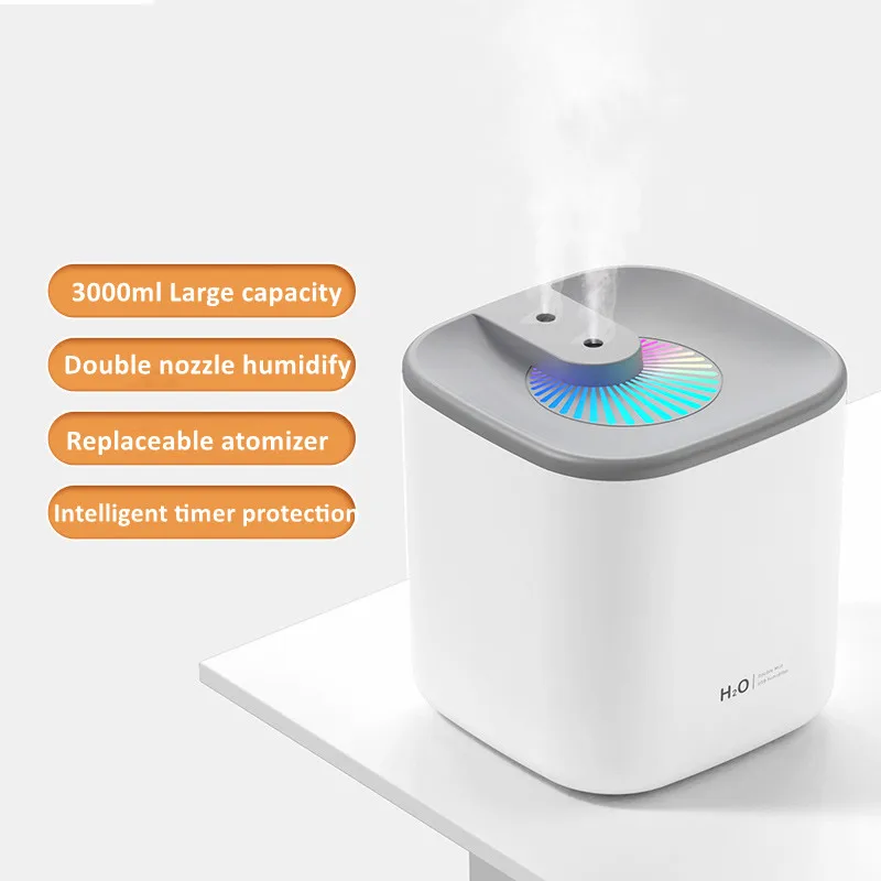 3L Double Nozzle Air Humidifier Essential Oil Aroma Diffuser With Coloful LED Light Ultrasonic Humidifiers Aromatherapy Diffuser
